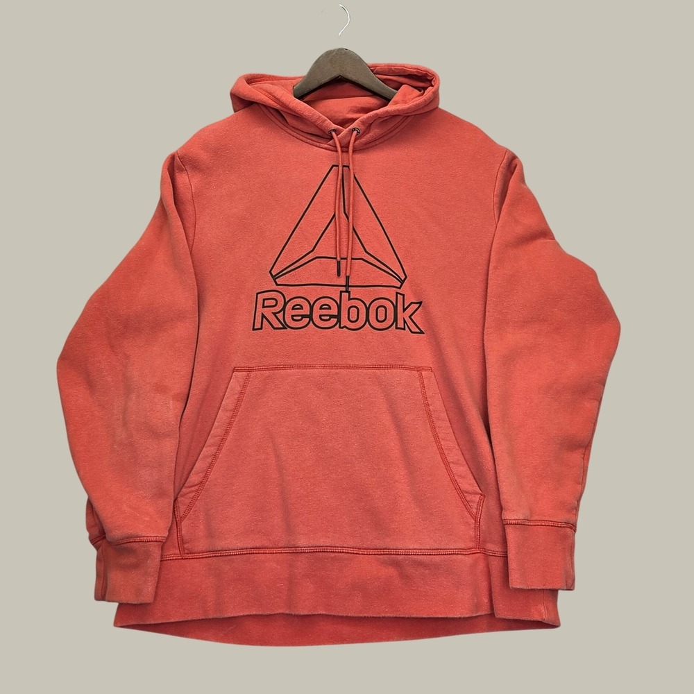 Reebok Mens Delta Logo Pullover Hoodie Red Orange Graphic Sweatshirt Large
